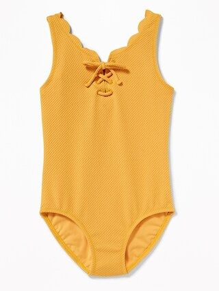 Old Navy Girls Scalloped Lace-Up Swimsuit For Girls Sunshine Gardens Size L | Old Navy US