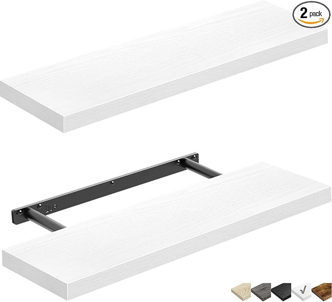 QEEIG Bathroom Shelves 24 inches Long Wall Shelf 24 x 9 inch Set of 2, White (008-60W) | Amazon (US)