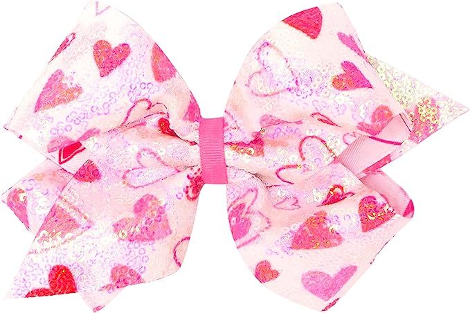 Wee Ones Girls' Valentine's Theme Print Hair Bows on a WeeStay No Slip Hair Clip | Amazon (US)