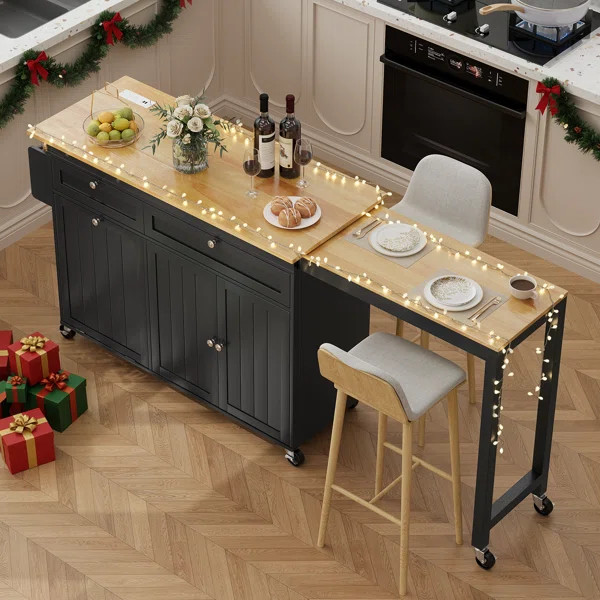 81.6" Kitchen Island With Extendable Dining Table 2 Drawers And 2 Doors Cabinet For Kitchen | Wayfair North America