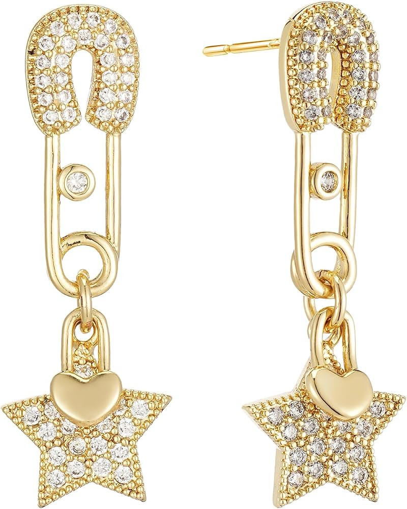 18K Gold Plated Paperclip Earrings For Women Trendy Chain Link Earrings Gold Statement Square Hoo... | Amazon (US)