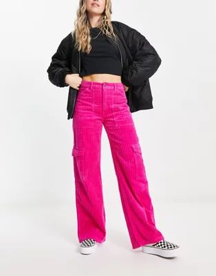 Weekday Julian cord cargo pants in bright pink | ASOS (Global)