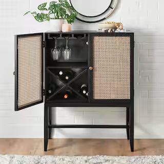 StyleWell Odell Cane Accent Bar Cabinet with Removable Wine Rack in Black/Rattan (36" W x 47.5" H... | The Home Depot