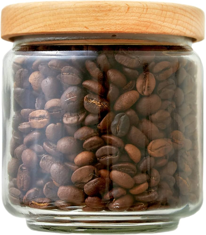 SOUL ONE 17oz (500 ML) Modern Small Glass Jar with Airtight Wooden Lid, Clear Coffee Bean Contain... | Amazon (US)