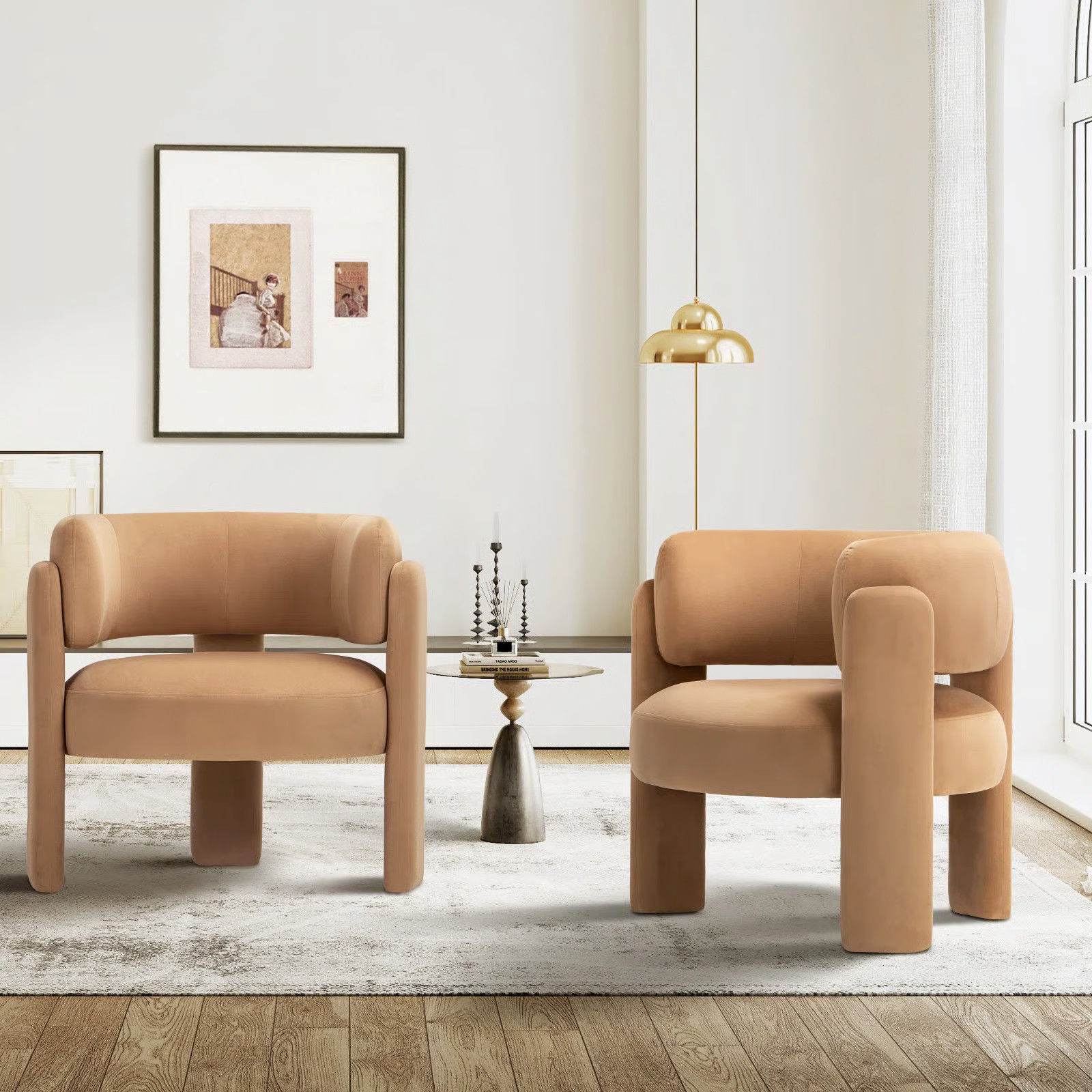 33" Wide Modern Velvet Upholstered 3-Legs Accent Chair (Set of 2) | Wayfair North America