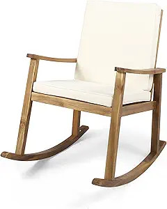 Christopher Knight Home 304648 Caspar | Outdoor Acacia Wood Rocking Chair, Teak Finish/Cream Cush... | Amazon (US)