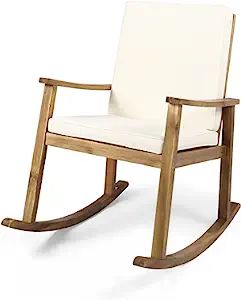 Christopher Knight Home 304648 Caspar | Outdoor Acacia Wood Rocking Chair, Teak Finish/Cream Cush... | Amazon (US)