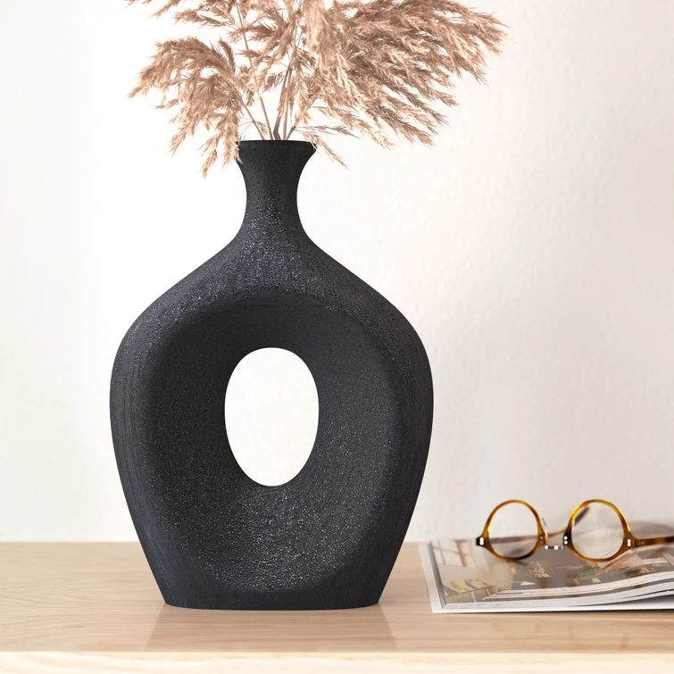 Vannorman 13" Ceramic Oval Vase - Contemporary Glam Abstract Cut-Out Vase - Decorative Table Acce... | Wayfair North America