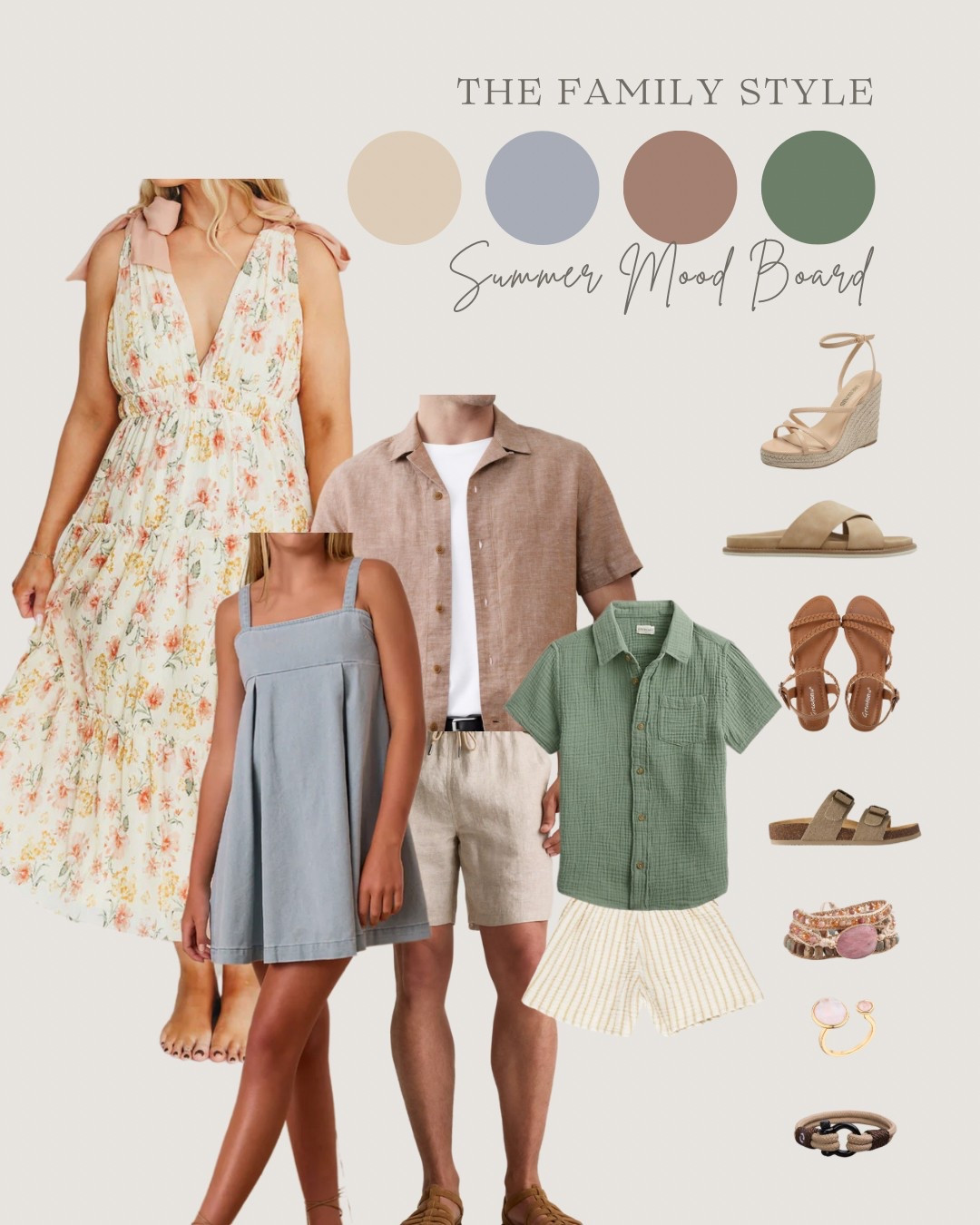 Summer florals and color. I always choose mom’s outfit first then pull colors from her dress to put the family in. Mixing patterns is always a plus, love the stripe shorts for a subtle pattern that pairs perfectly with mom’s florals! 

#LTKStyleTip #LTKFamily