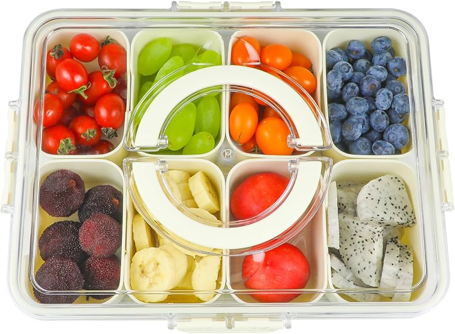 Nepfaivy Snackle Box Container Portable - Divided Serving Tray with Lid and Handle, Clear Snack B... | Amazon (US)