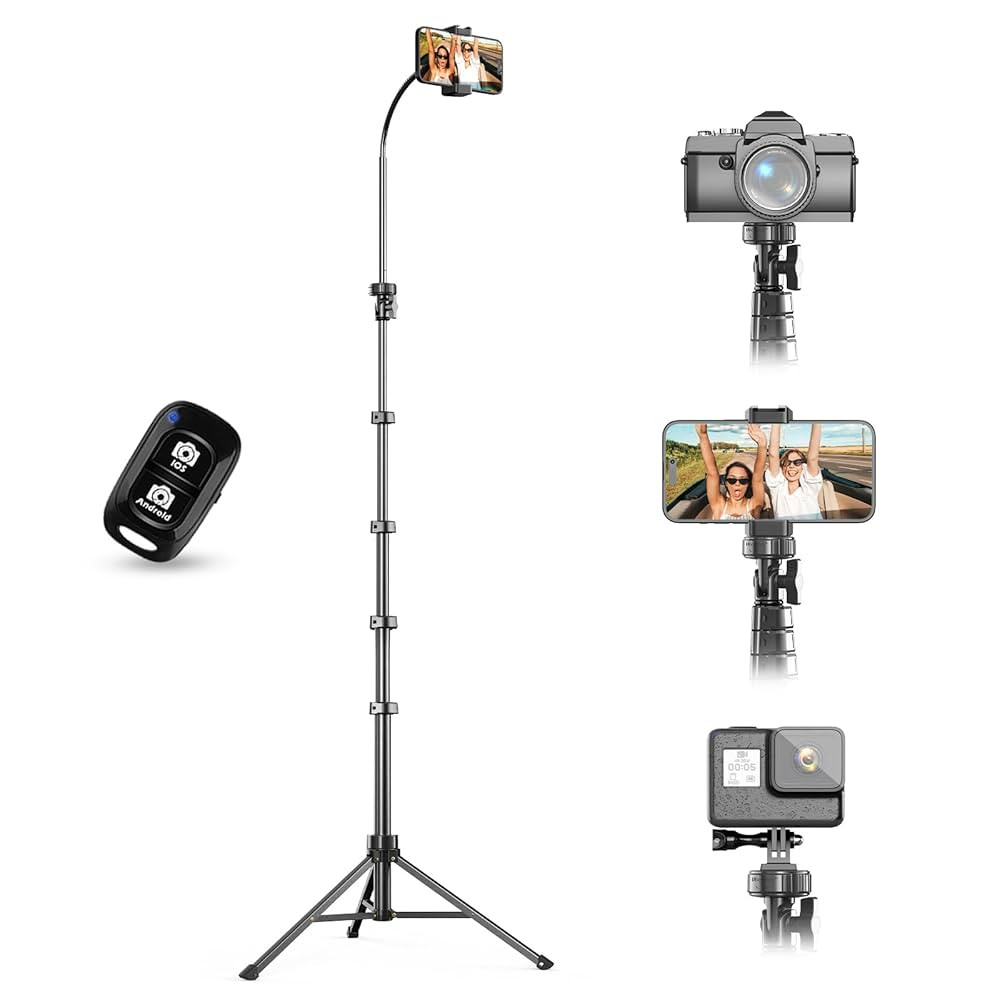 UBeesize 88’’ Flexible Phone Tripod with 14.95’’ Gooseneck, Remote and Phone Holder, Over... | Amazon (US)