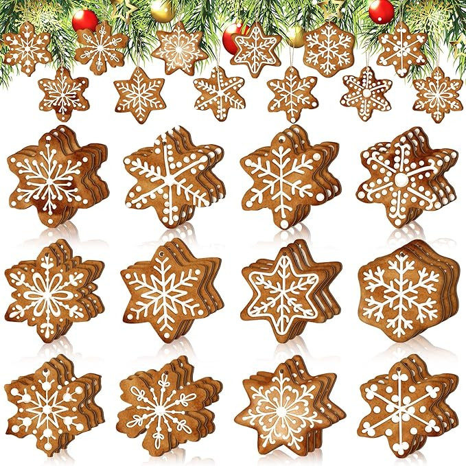 36 Pcs Christmas Gingerbread Ornaments for Tree Mini Snowflake Wooden Hanging Winter Xmas Ornamen... | Amazon (US)
