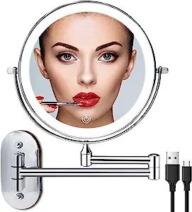Rechargeable Wall Mounted Lighted Makeup Vanity Mirror 8 Inch Double Sided 1X 10X Magnifying Bath... | Amazon (US)