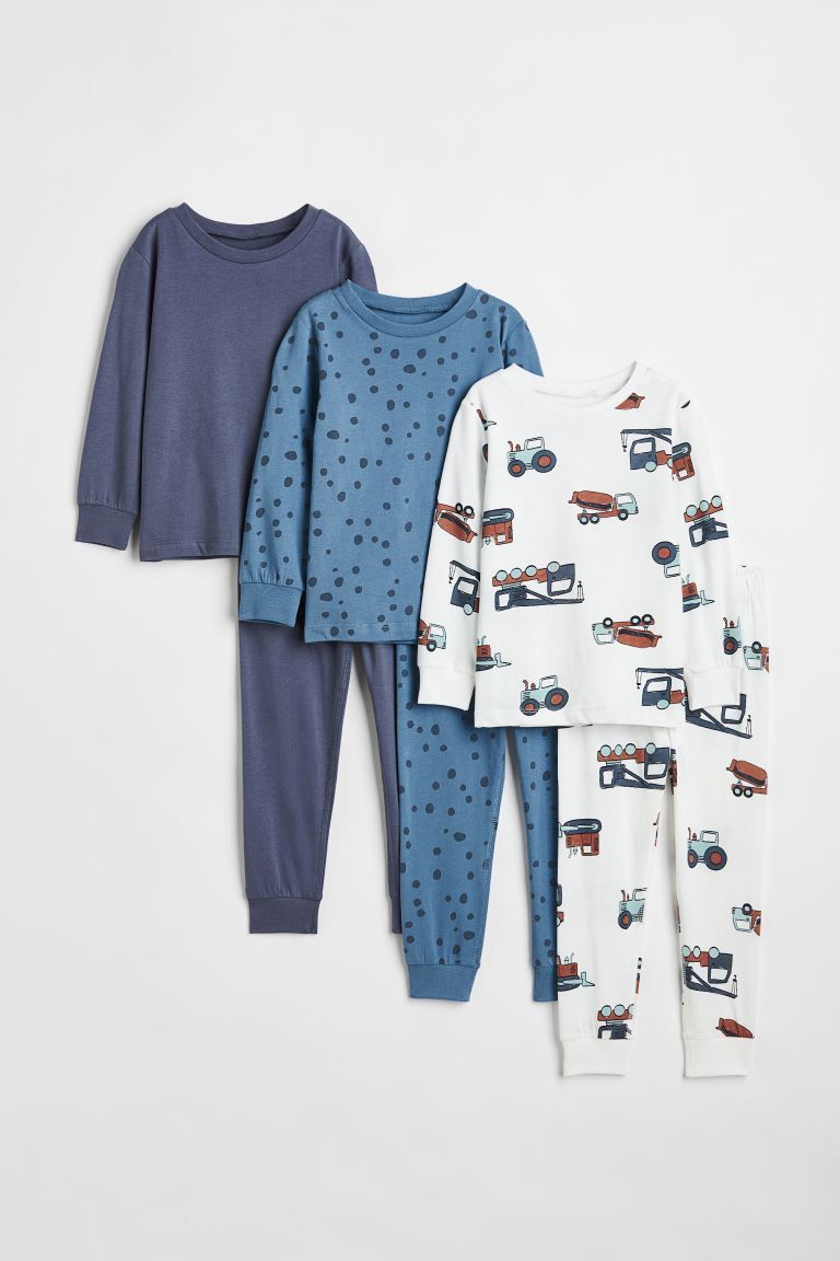 3-pack pyjamas - Blue/Vehicles - Kids | H&M GB | H&M (UK, MY, IN, SG, PH, TW, HK)