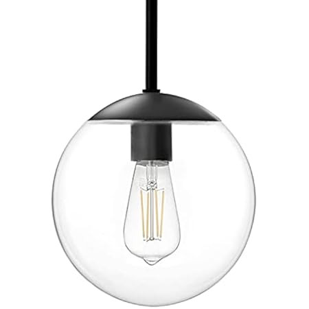 MOTINI Modern Globe Pendant Light in Black Finish with 10" Clear Glass Shade, Adjustable Height Ceil | Amazon (US)