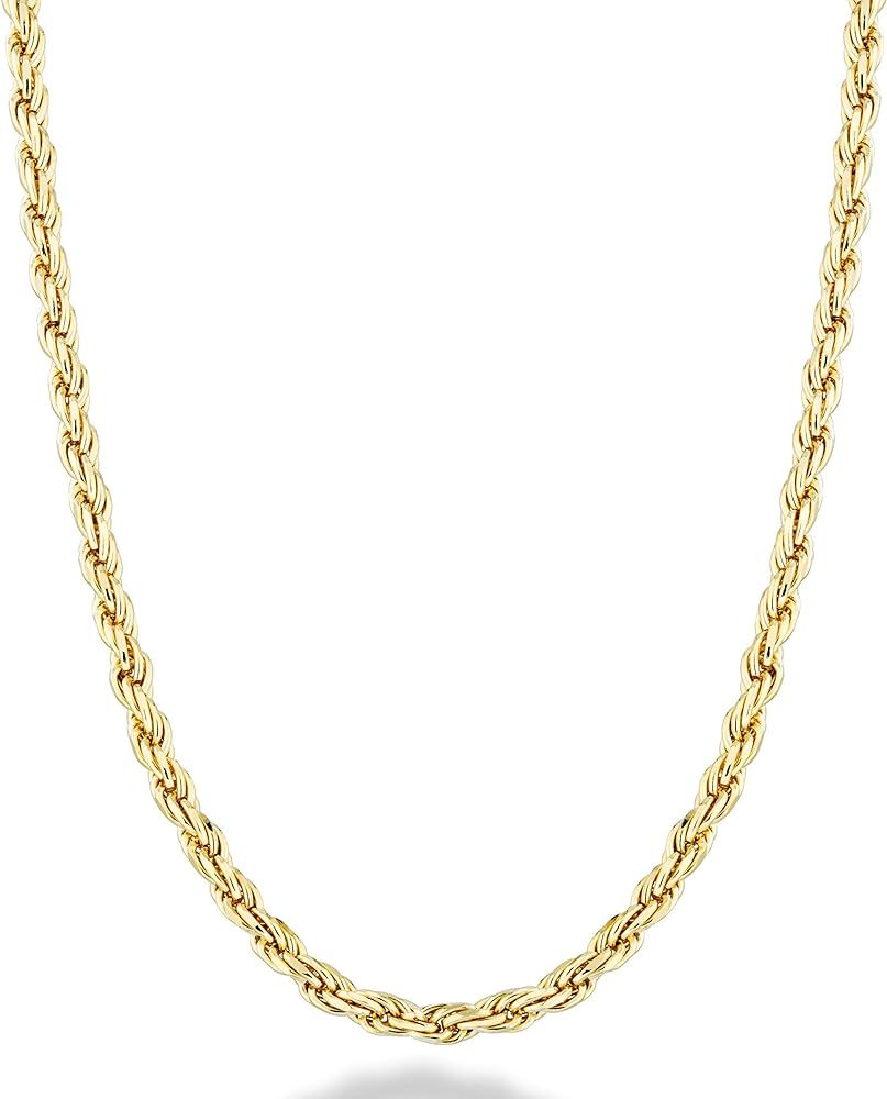 Miabella Solid 18K Gold Over Sterling Silver Italian 2mm, 3mm Diamond-Cut Braided Rope Chain Neck... | Amazon (US)