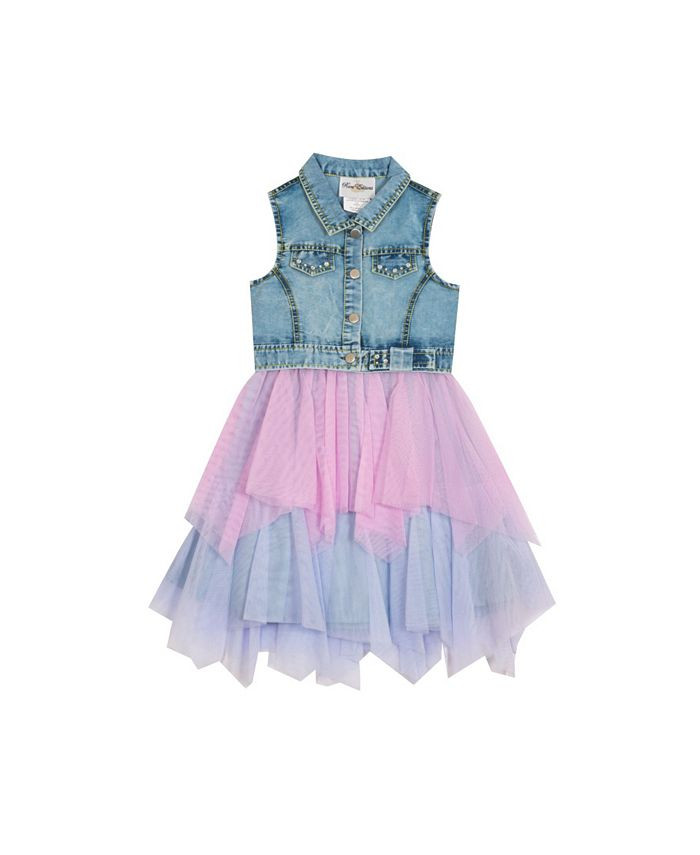 Rare Editions Big Girls Denim Topper with Mesh Tiered Skirt Dress & Reviews - Dresses - Kids - Ma... | Macys (US)