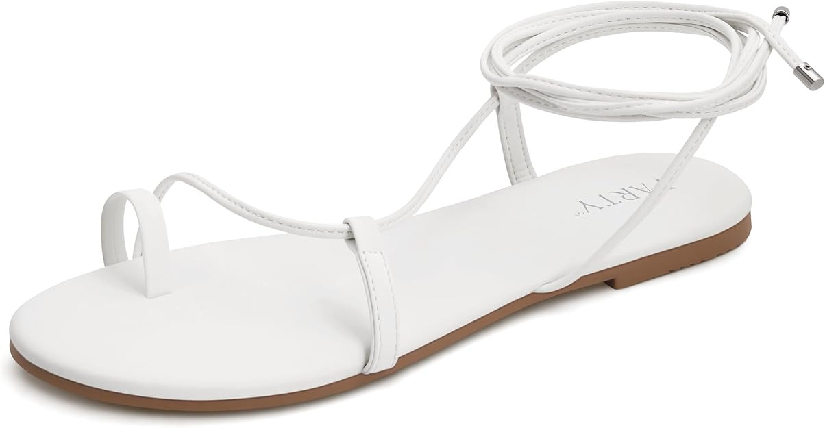 PARTY Women's Strappy Sandals Lace Up Flats Tie Up Shoes Wrap Flip Flop | Amazon (US)