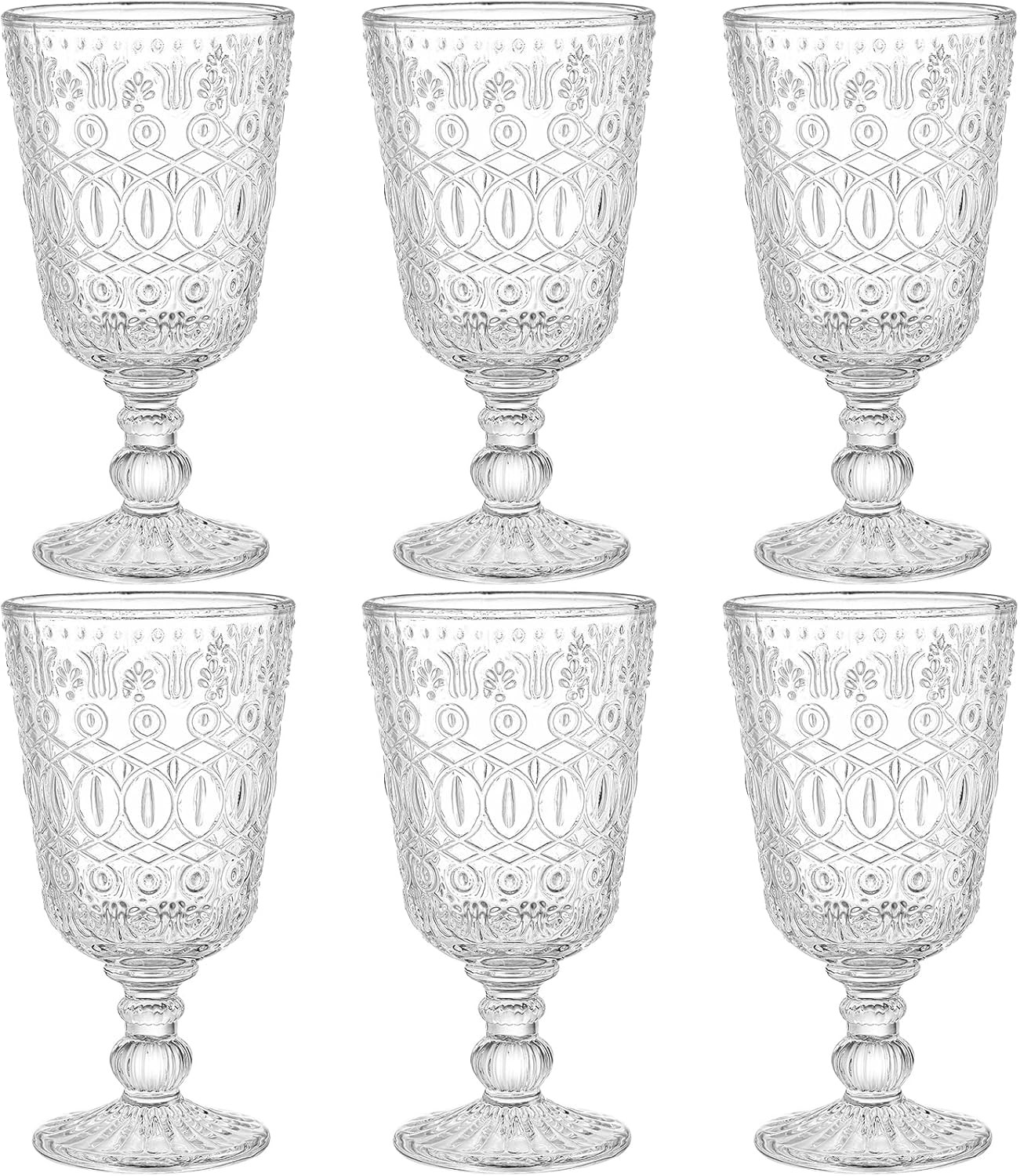 SOUJOY Set of 6 Vintage Wine Glasses, 10oz Clear Glass Goblet, Handmade Pressed Water Drinking Cu... | Amazon (US)