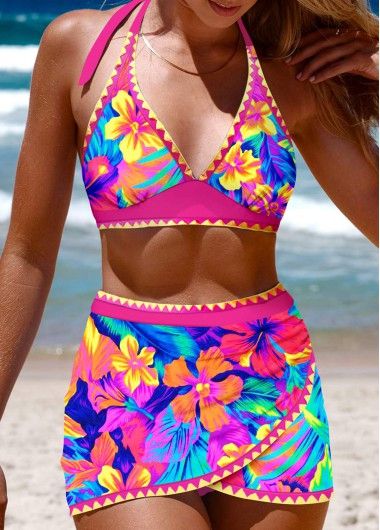 MODLILY® Tie Floral Print Hot Pink Bikini Set | modlily.com