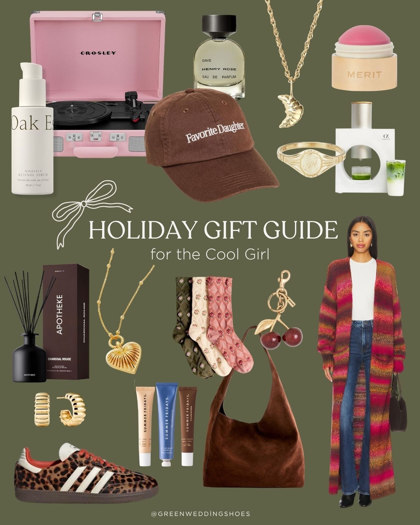 Gift guide for Her - Gifts for the cool girl. Gift guide includes a heart necklace, a croissant necklace, a suede bag, sambas, a matcha machine, favorite daughter hat and more! 

#LTKGiftGuide #LTKHoliday