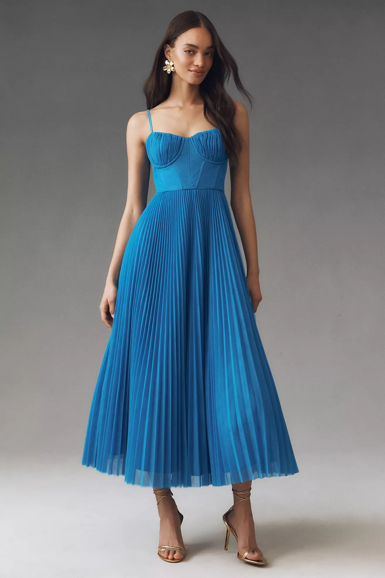 Hutch Amara Corset Pleated Tulle Fit & Flare Midi Dress | Anthropologie (US)