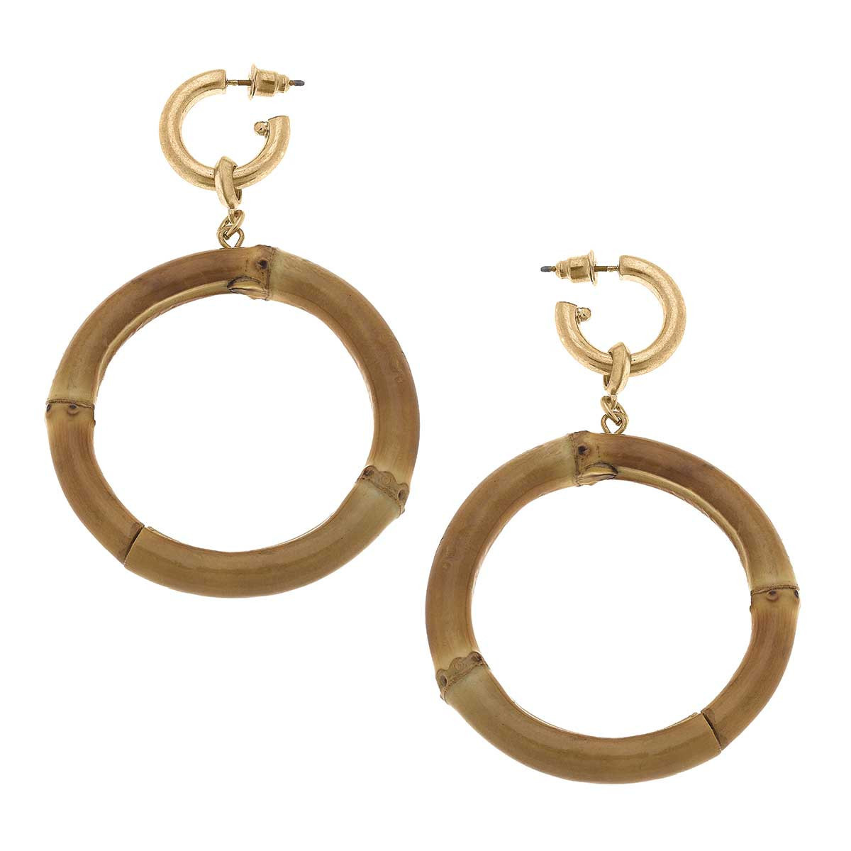 Felicity Bamboo Drop Hoop Earrings in Natural | CANVAS