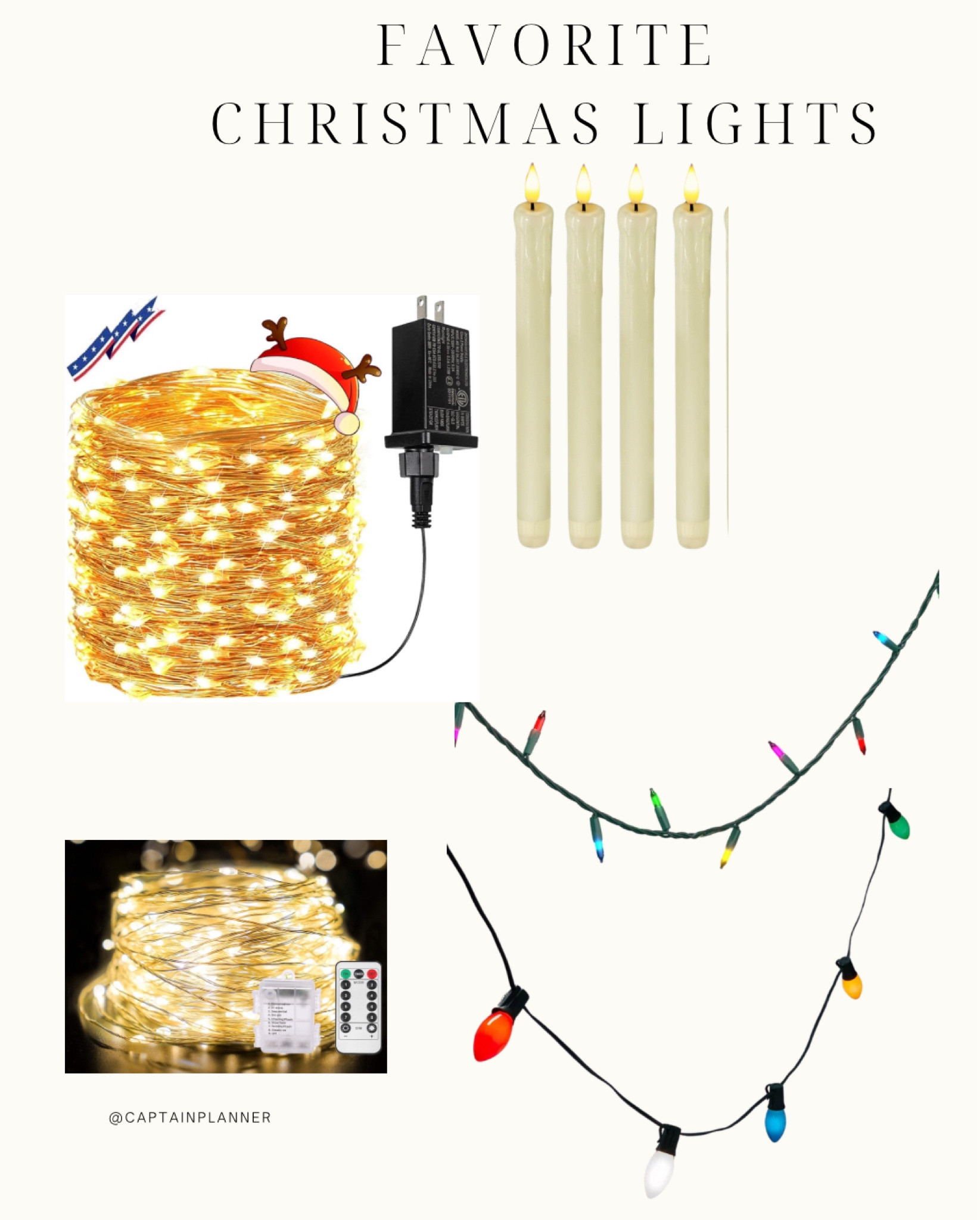 My favorite lights and faux candles for the mantle. I layer the big and mini lights on our tree for a vintage look. The twinkle lights we use on our mantle and fake tree. I love faux candles to keep going all evening long.  

#LTKSeasonal #LTKCyberWeek #LTKHoliday