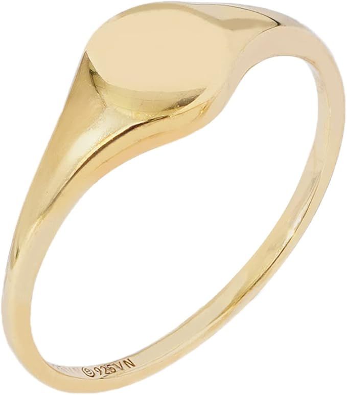 Amazon Essentials 14K Gold or Rhodium Plated Round, Heart, Square or Oval Signet Ring | Amazon (US)