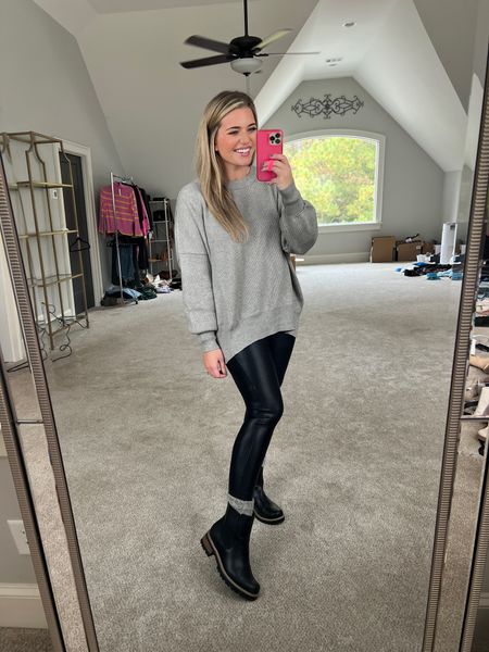 Sweater sized up 1 to the L for oversized fit - “gray” color. 45% off
Fave faux leather leggings. Best SPANX dupe. 33% off. Sized up 1 to the L for a comfy fit. 