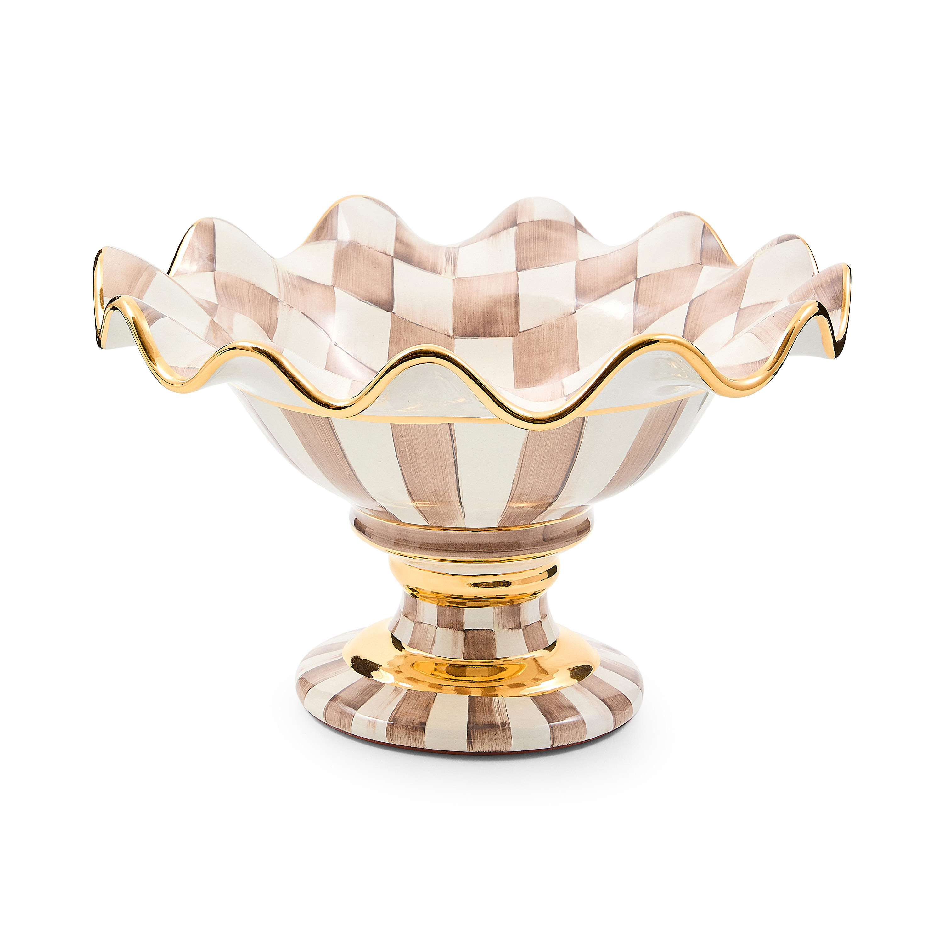 MacKenzie-Childs Mocha Check Ceramic Compote | MacKenzie-Childs