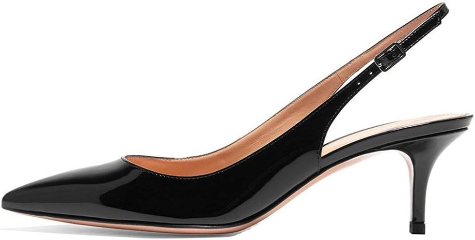 Divanne Slingback Pumps, Women's Pointed Toe Low Heel Sandals Slingback Strap Kitten Heel Pumps E... | Amazon (US)