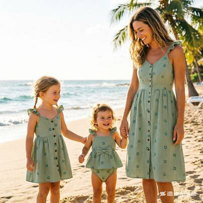 PatPat Matching Floral Cotton Dresses For Mom & Me Button-Down Smocked Floral Strap Dress For Mom... | SHEIN