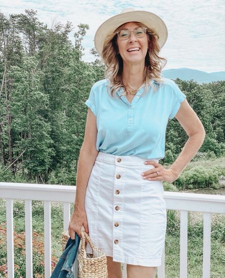 It may be cool but I’m still pushing Spring over here with this timeless outfit! 
I’m in love with my white button down denim skirt which is SO versatile! Added this blue collared top, straw hat and straw bag and I’m ready for the day!
Plan to shop early as styles like these go quickly since they are the perfect mix and match for your spring and summer outfits!

#SpringOutfit #SummerEssentials #ClassicPieces #TimelessPieces #WhiteDenim #DenimSkirt #Button-downShirt #VacationOutfit #TravrlOutfit

#LTKfindsunder50 #LTKSeasonal #LTKsalealert