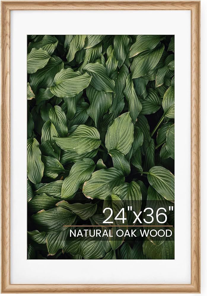 24x36 Frame Natural Oak Wood with White Color Mat for 20x30, HD Tempered Glass, 24x36 Wood Frame ... | Amazon (US)