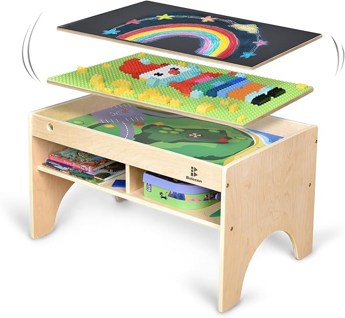 Kids 3-in-1 Wooden Art & Activity Table Playset Furniture with 4 Compartments for Storage, Play T... | Amazon (US)