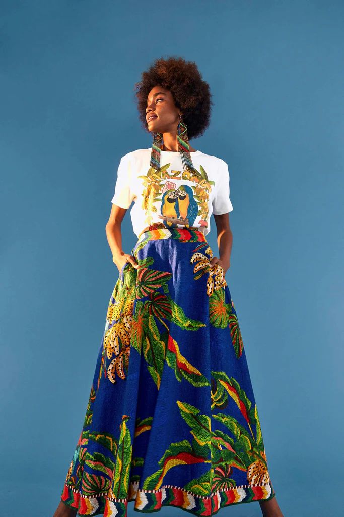 BLUE TROPICAL SCARF MIDI SKIRT | FarmRio