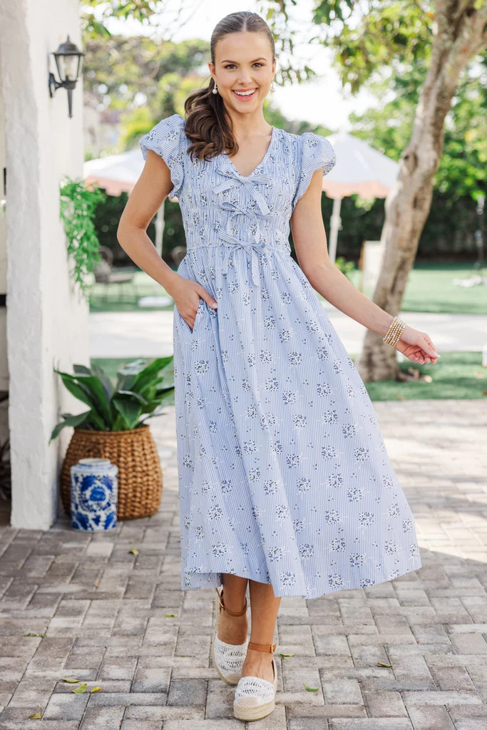 Coastal Breeze Blue Striped Midi Dress | The Mint Julep Boutique