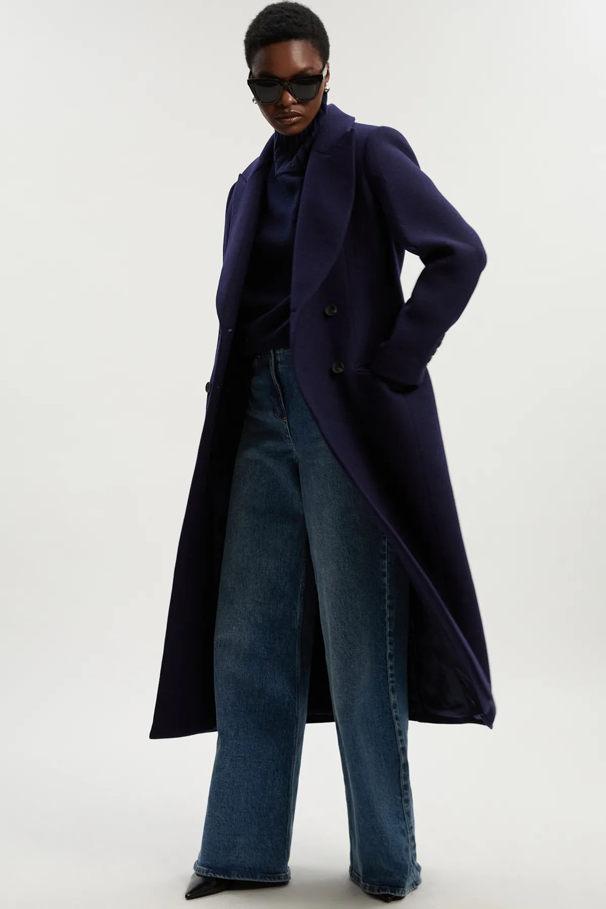 Petite Wool Double Breasted Tailored Midi Coat | Karen Millen UK + IE + DE + NL