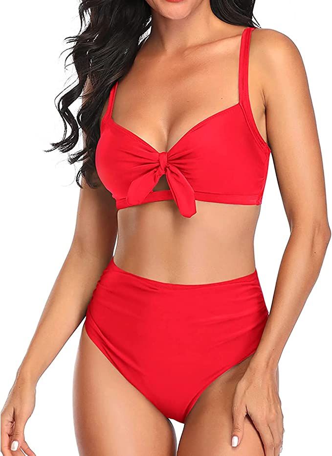 Tempt Me Women Two Piece Swimsuits High Waisted Bikini Set Tummy Control Ruched Tie Knot Bathing ... | Amazon (US)