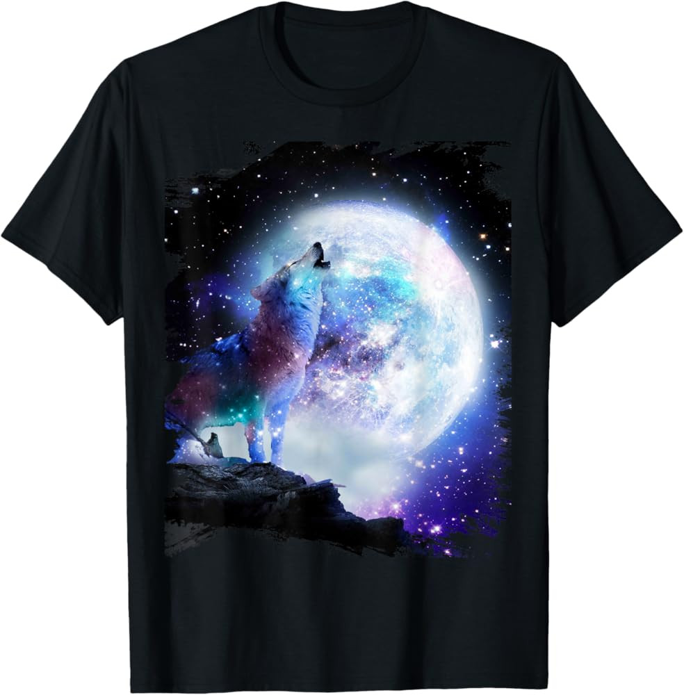 Cosmic Space Wolf Wolves Howling At Moon T-Shirt | Amazon (US)