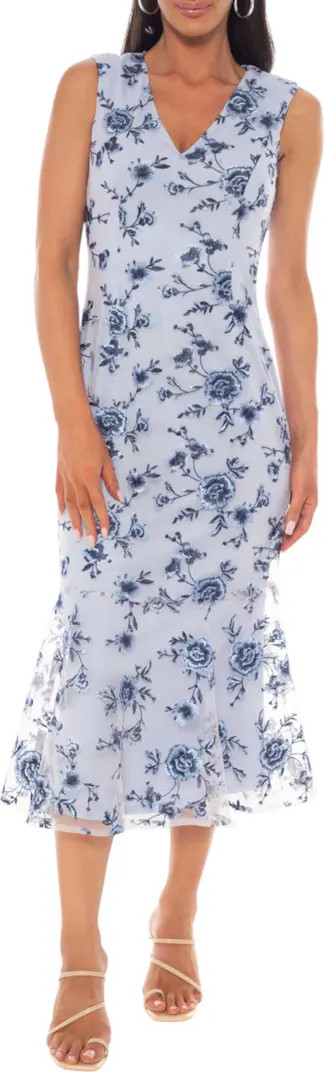 Marina Floral Embroidered Sleeveless Mesh Midi Dress | Nordstromrack | Nordstrom Rack