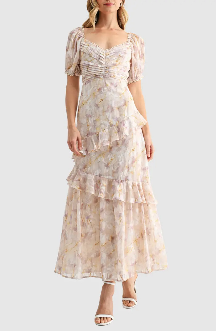 Floral Pleat Detail Ruffled Maxi Dress | Nordstrom