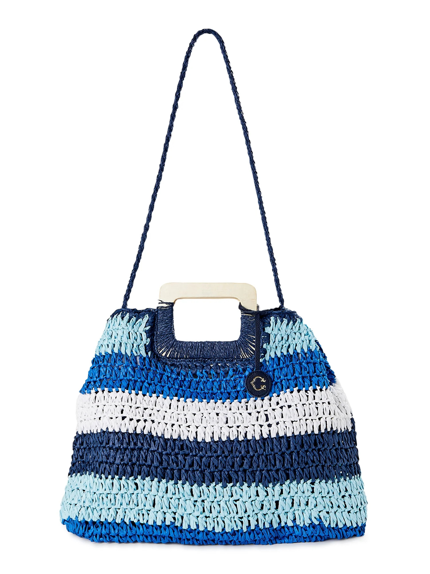 C. Wonder Women’s Adult Lexi Striped Straw Tote Bag Navy | Walmart (US)