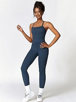 Amazon.com: ABOCIW Workout Sets for Women 2 Piece Yoga Outfits Padded Sports Bra Cross Back Tank ... | Amazon (US)