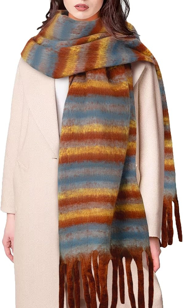 Winter Scarf for Women Large Chunky Plaid Scarves Oversized Thick Soft Blanket Scarfs Warm Tassel... | Amazon (US)