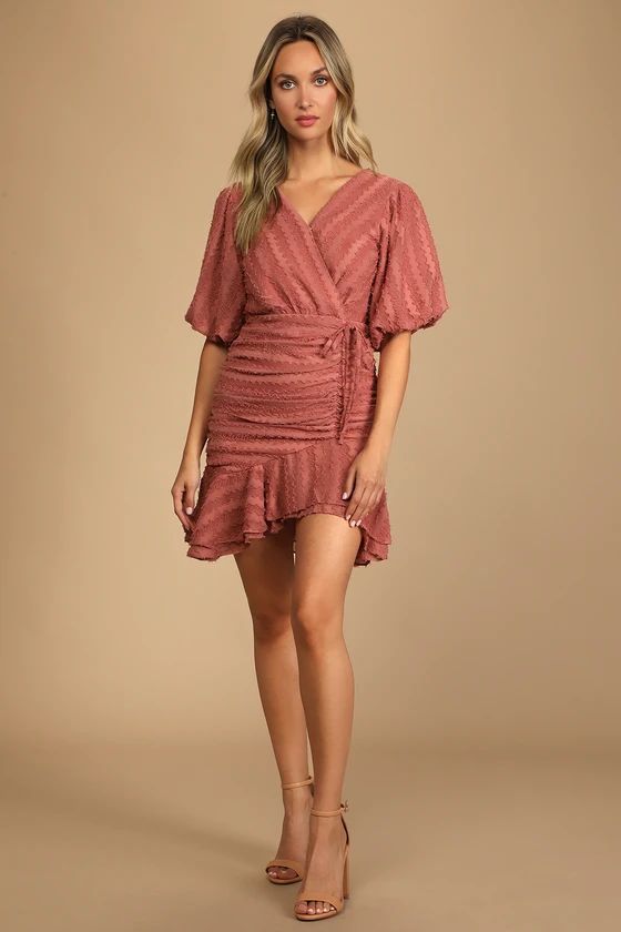 Cherish This Moment Rusty Rose Ruched Asymmetrical Mini Dress | Lulus (US)
