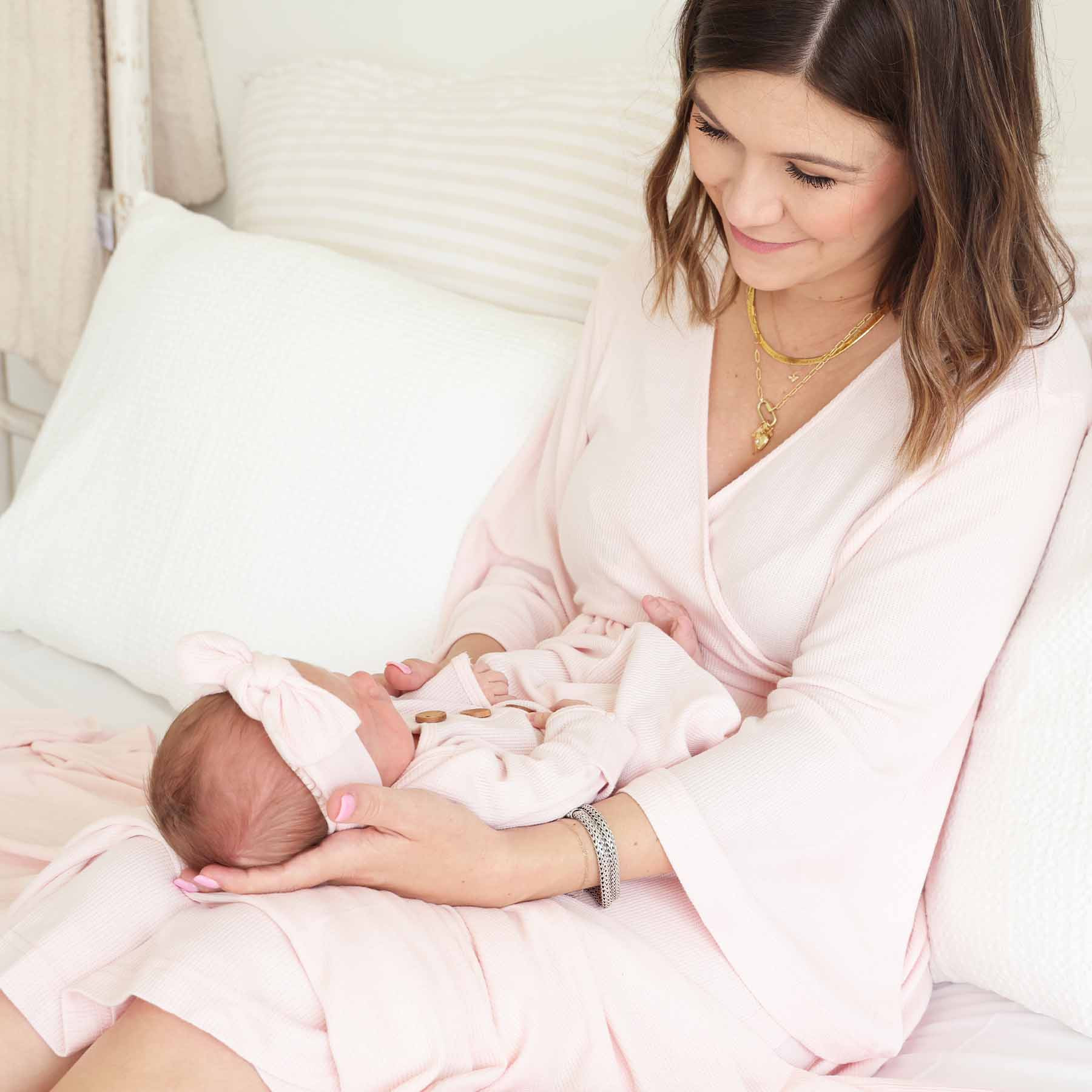 Pearl Pink Waffle Bamboo Knit Maternity Robe | Caden Lane
