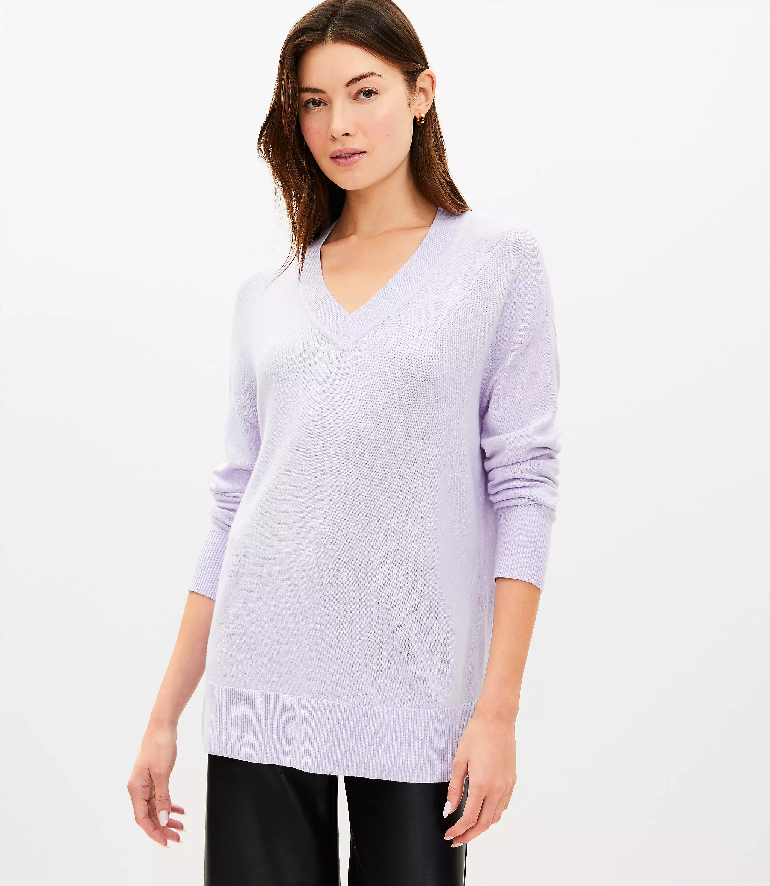 Luxe Knit V-Neck Tunic Sweater | LOFT