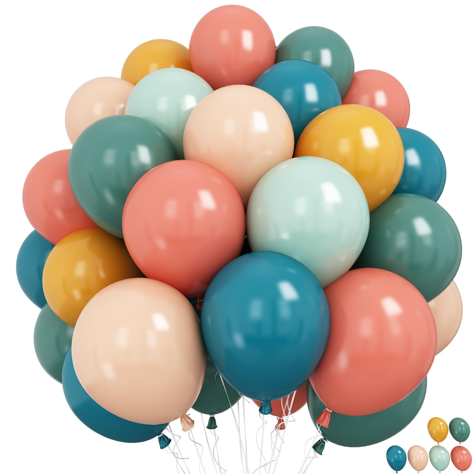 Boho Rainbow Balloons 60 Pcs Retro Teal Blue Blush Pink Dark Light Orange Yellow Sage Green Dusty... | Amazon (US)